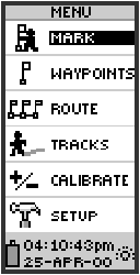 GARMIN eTrex Summit main menu