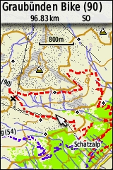 GARMIN GPSmap 62st topographic map of Europe example Weissfluhjoch with bike trail
