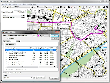 Route in Munich calculated by MapSource City Navigator Europe