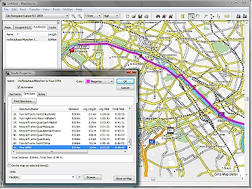 Route in Paris calculated by MapSource City Navigator Europe