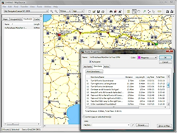Automatically calculated route from Munich to Paris