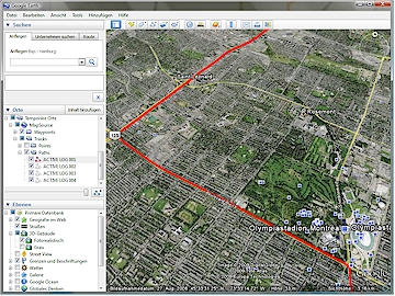 MapSource track of a trip trough Montreal passing the Olympic stadion