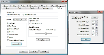 MapSource autorouting settings