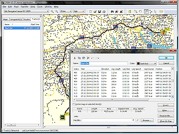 Extract of the map of Europe with travelled path (track)