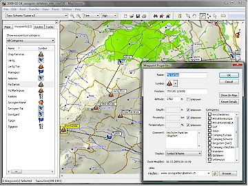 Extract of the Swiss map with waypoints