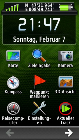 GARMIN Montana 610/680/680t - Hauptmenu im Hochformat