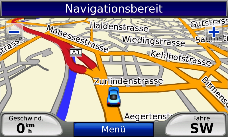 Bildschirm des Nuvi 5000 in Originalaufloesung (800x480 Punkte)